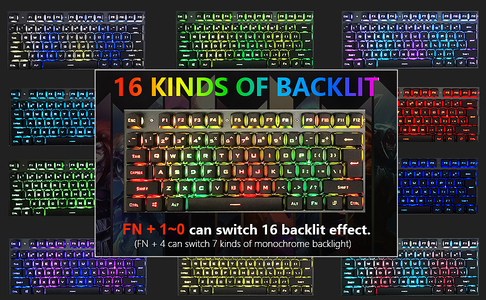 16 kinds of backlight gaming mechanical keyboard and mouse and mousepad set